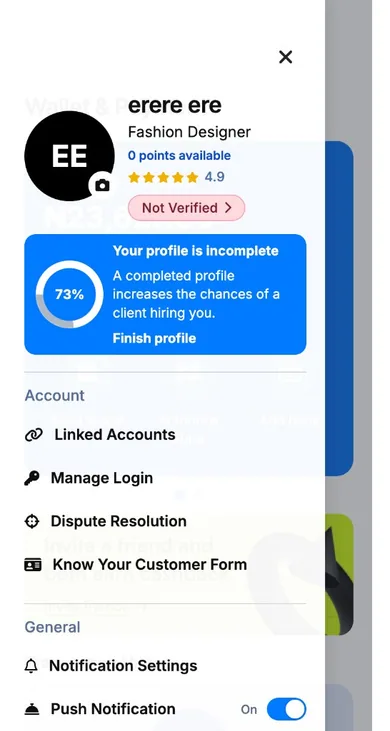 Profile & Account Settings: Account, notifications and verification.